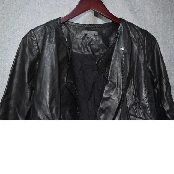 Vince 100% Leather Black Moto Jacket S - Picture 2 of 4